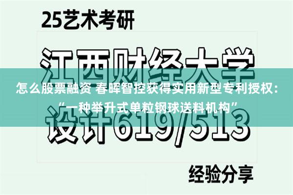 怎么股票融资 春晖智控获得实用新型专利授权：“一种举升式单粒钢球送料机构”